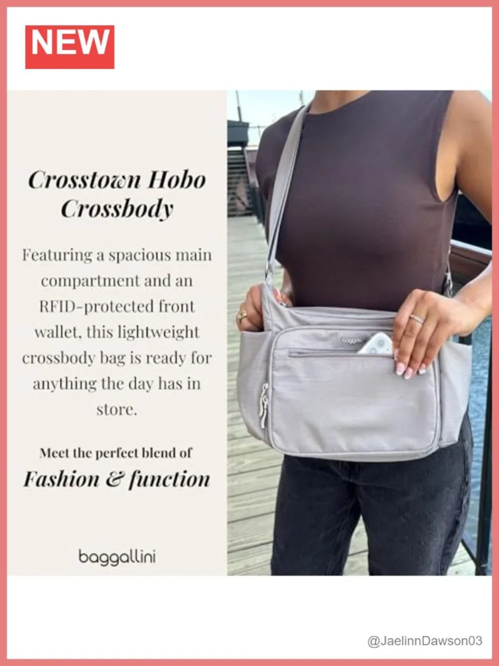 Baggallini Crosstown Hobo Crossbody Bag RFID Protection Nylon